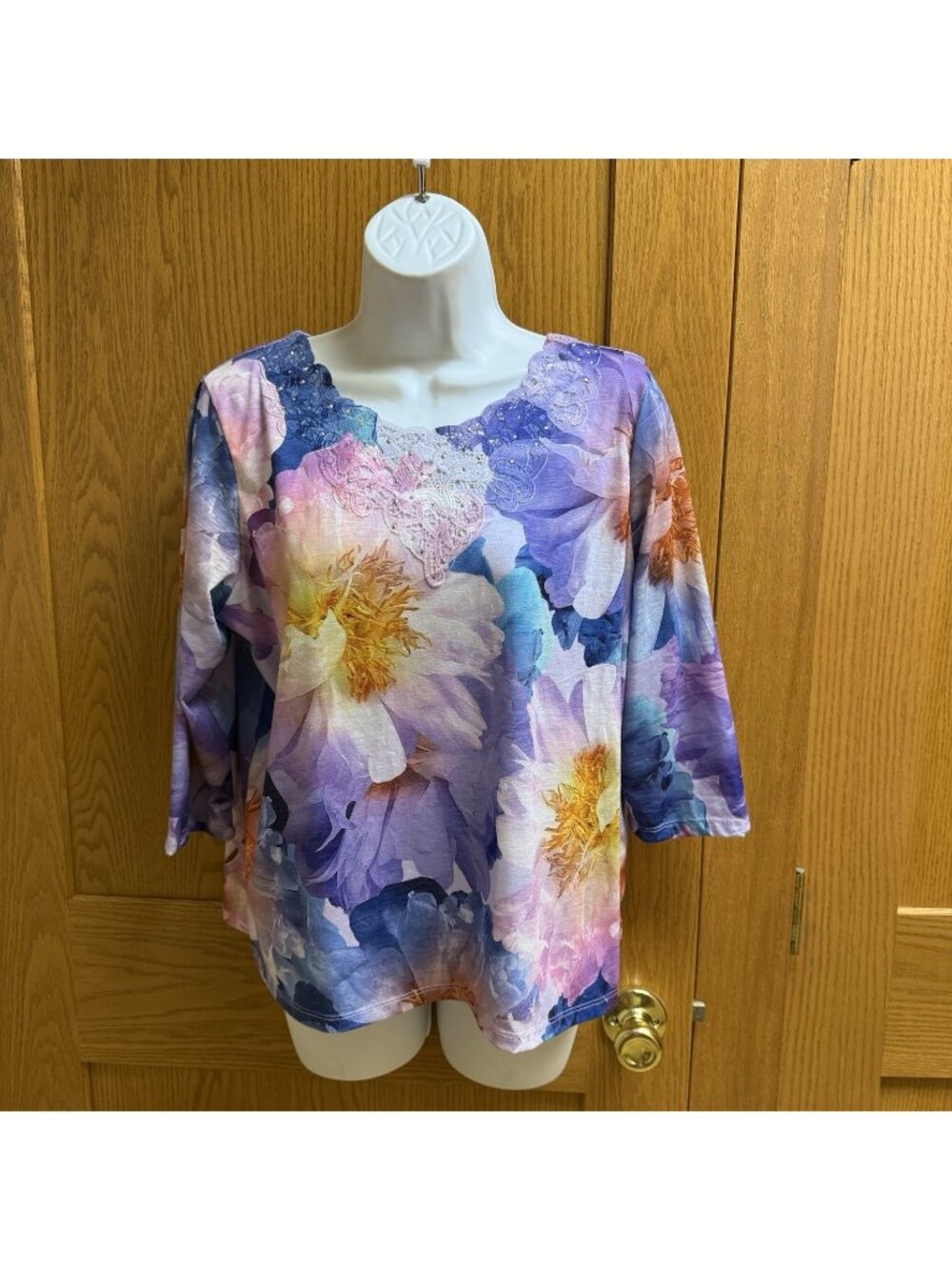 Women's Alfred Dunner Embellished Floral Print Top - PM - Petite Medium